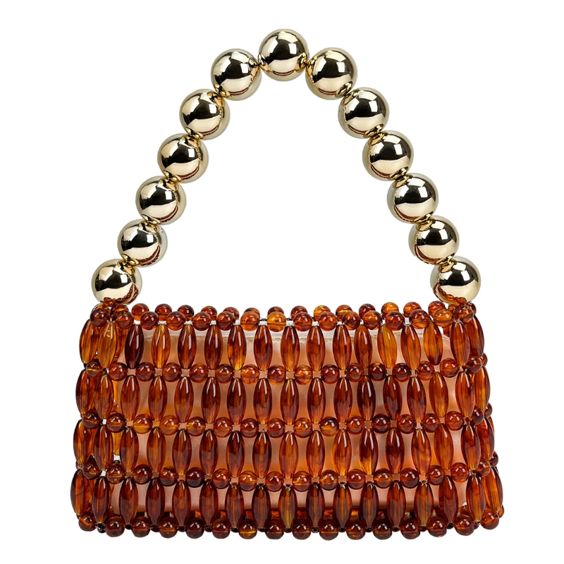 Tortoiseshell Bag Acrylic - Elegancka, ręcznie robiona, kryształowo zdobiona, bursztynowo-brązowa,