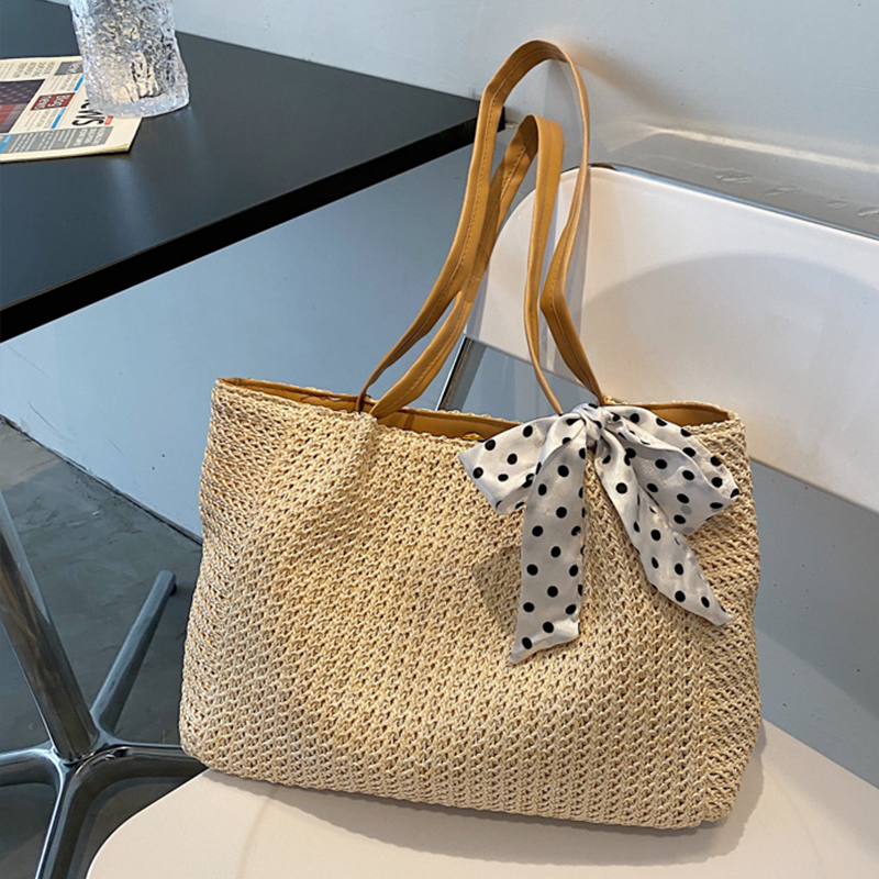 Women Bags Handmade - Szalik letni torba ze słomy z