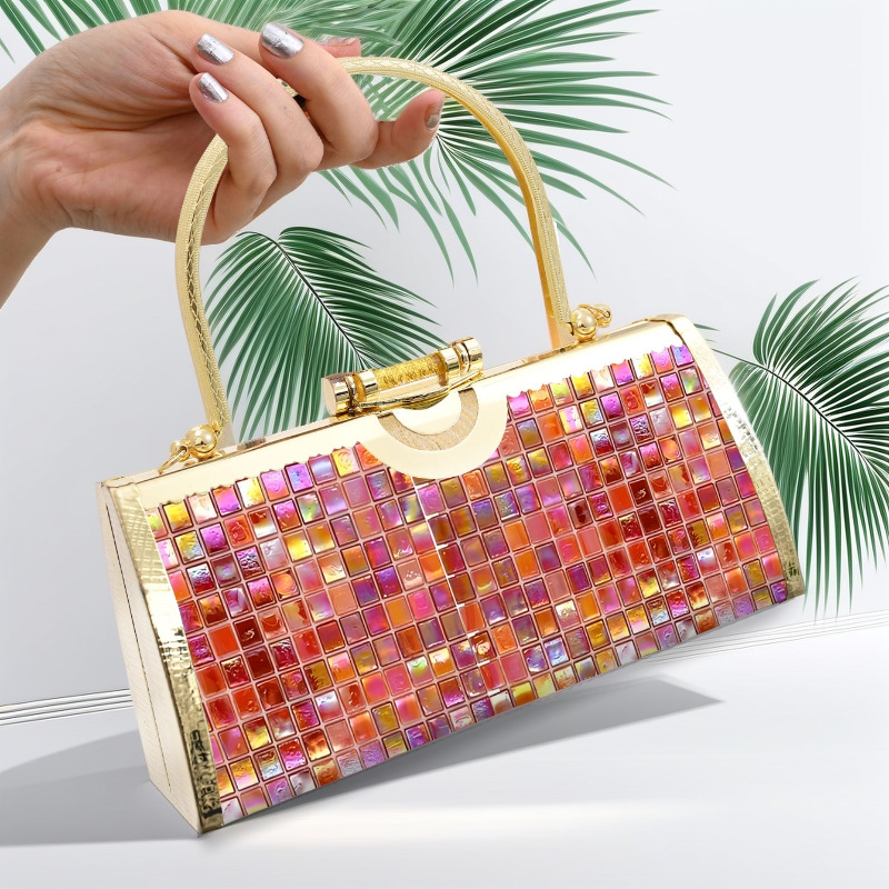 Women Bags Golden - Złota diamentowa torebka na wybieg, do